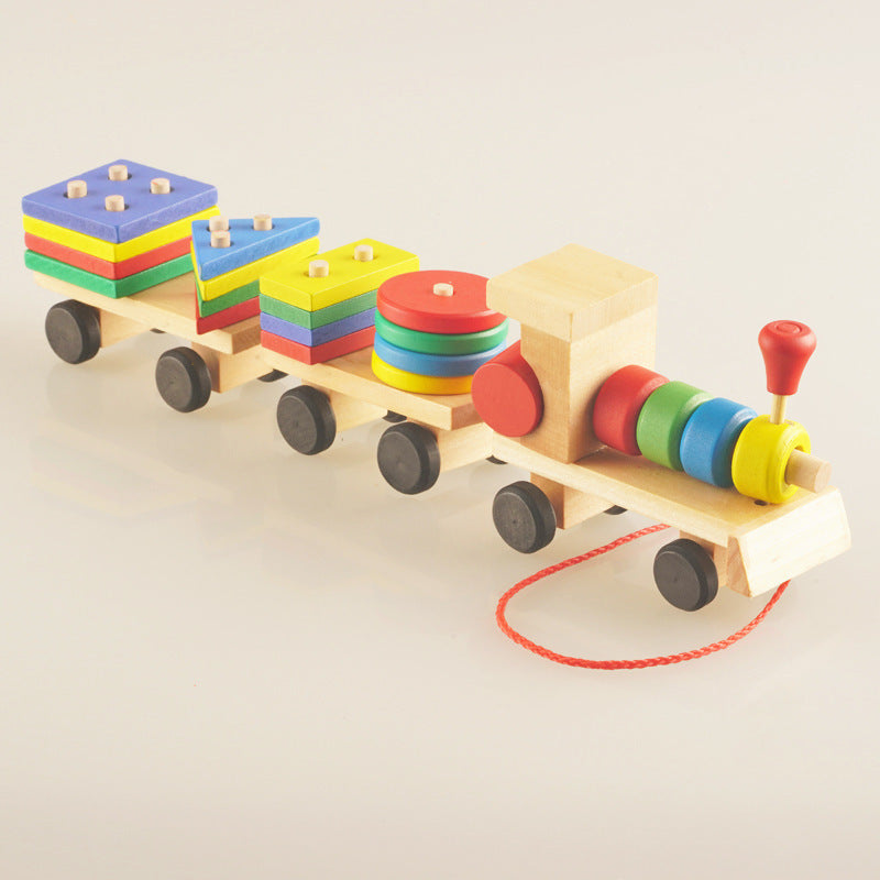 Train en bois, tracteur en trois parties, jouet puzzle éducatif pour enfants
