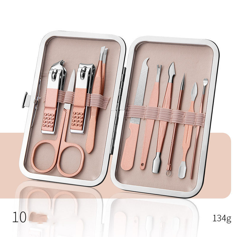 Ensemble professionnel comprenant ciseaux, coupe-ongles, cuillère à ongles, pince à peaux mortes, pince à ongles, couteau de pédicure et coupe-ongles.
