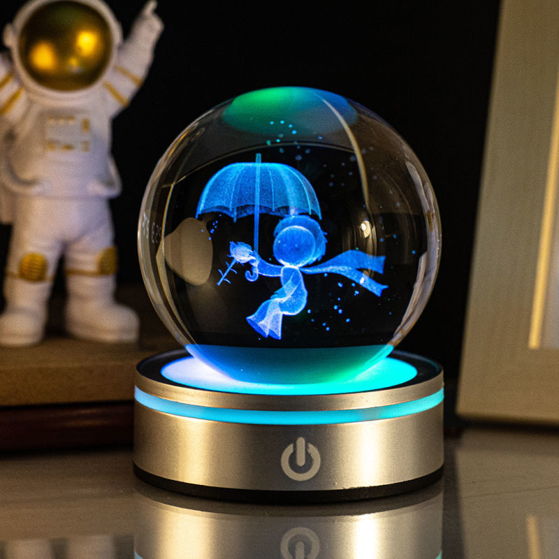 Boule de cristal lumineuse sculptée en 3D avec dégradé de couleurs, petite lampe de nuit, décoration intérieure, sélection de cadeaux
