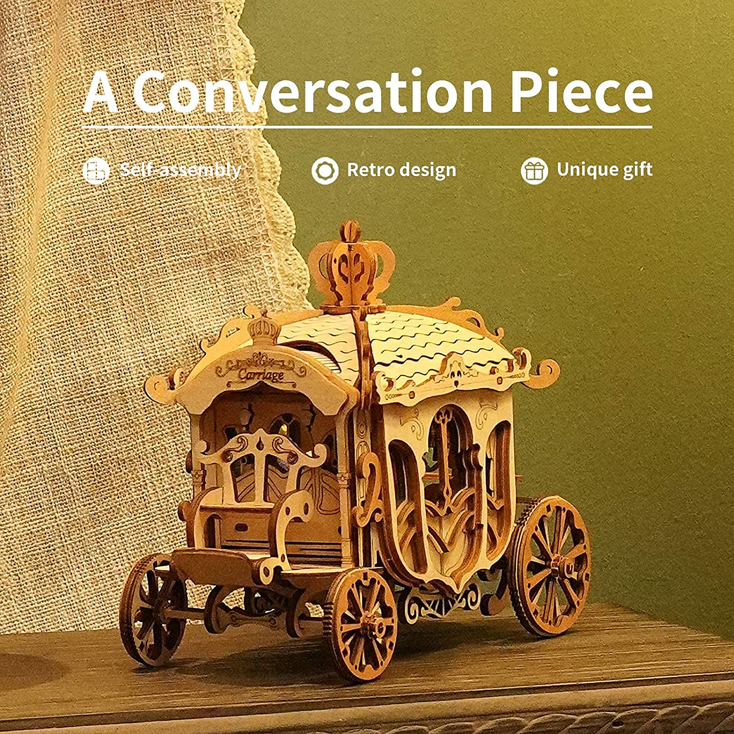 Robotime Rolife Modèle de voiture vintage Puzzle 3D en bois, jouet pour enfants