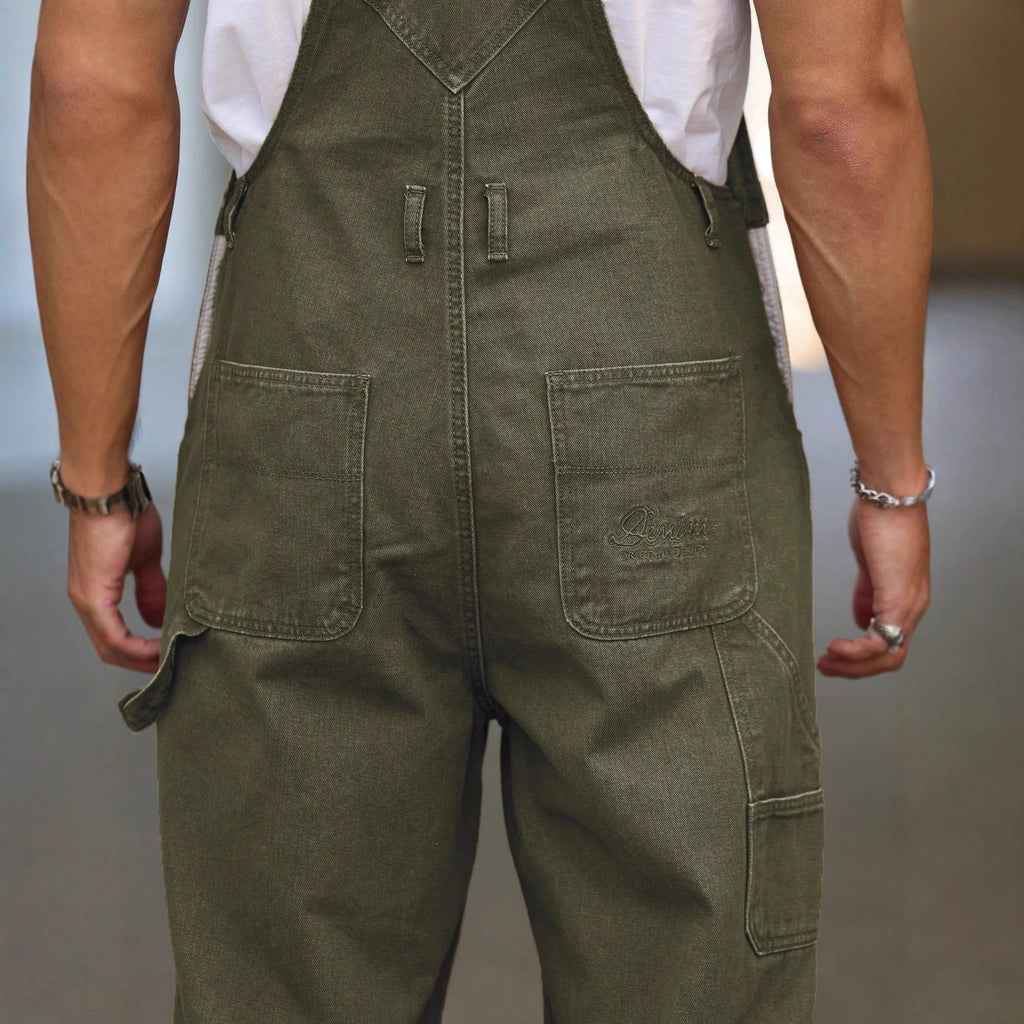 Pantalon en jean à bretelles tendance, style streetwear décontracté, idéal pour le travail