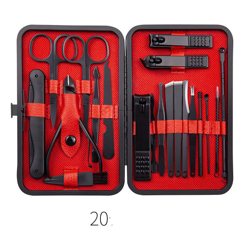 Ensemble professionnel comprenant ciseaux, coupe-ongles, cuillère à ongles, pince à peaux mortes, pince à ongles, couteau de pédicure et coupe-ongles.