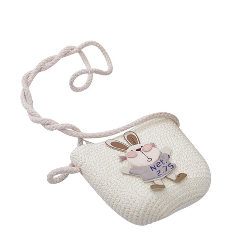 Sac à main décoré d'un adorable lapin, chapeau de paille deux pièces