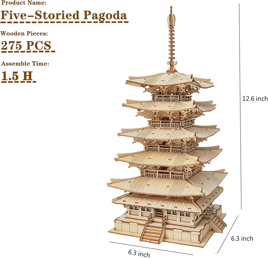 Robotime Pagode à cinq étages - Puzzle 3D en bois - Jouet pour enfants - Cadeau d'anniversaire - TGN02