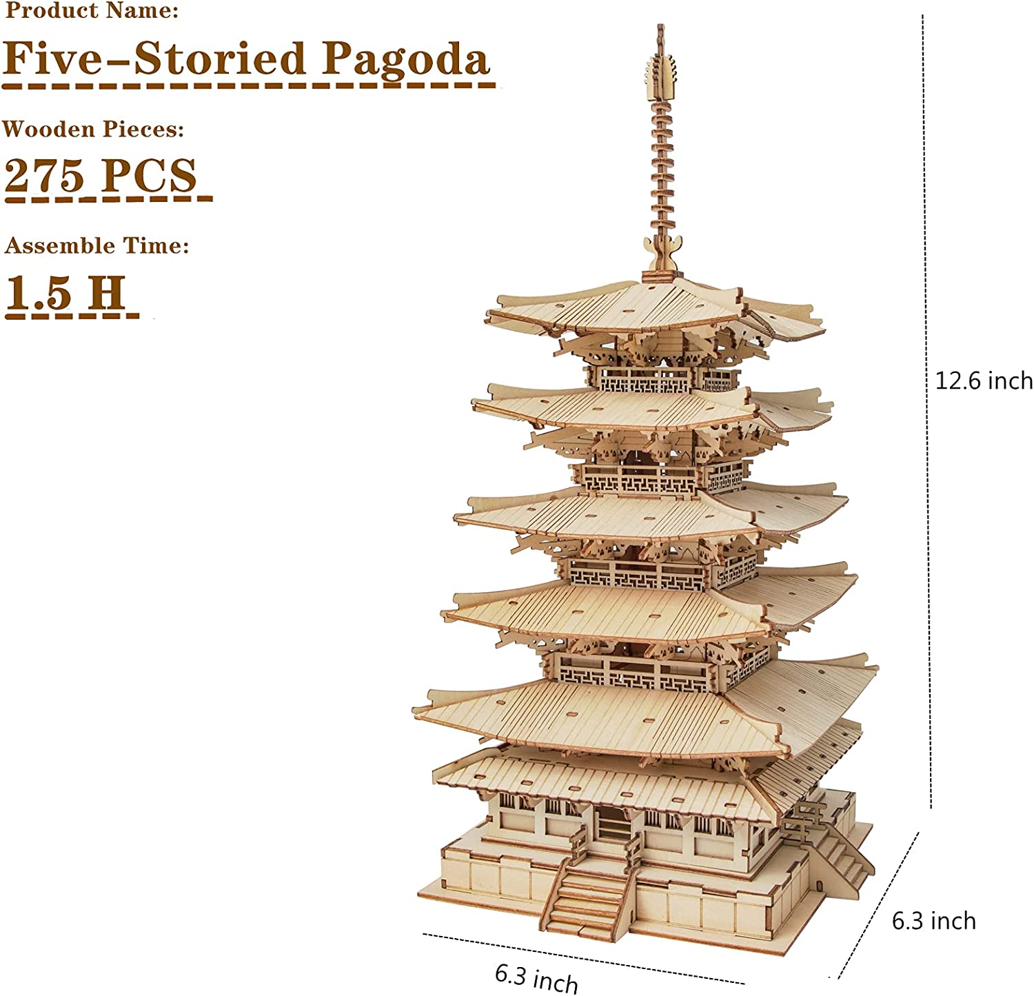 Robotime Pagode à cinq étages - Puzzle 3D en bois - Jouet pour enfants - Cadeau d'anniversaire - TGN02