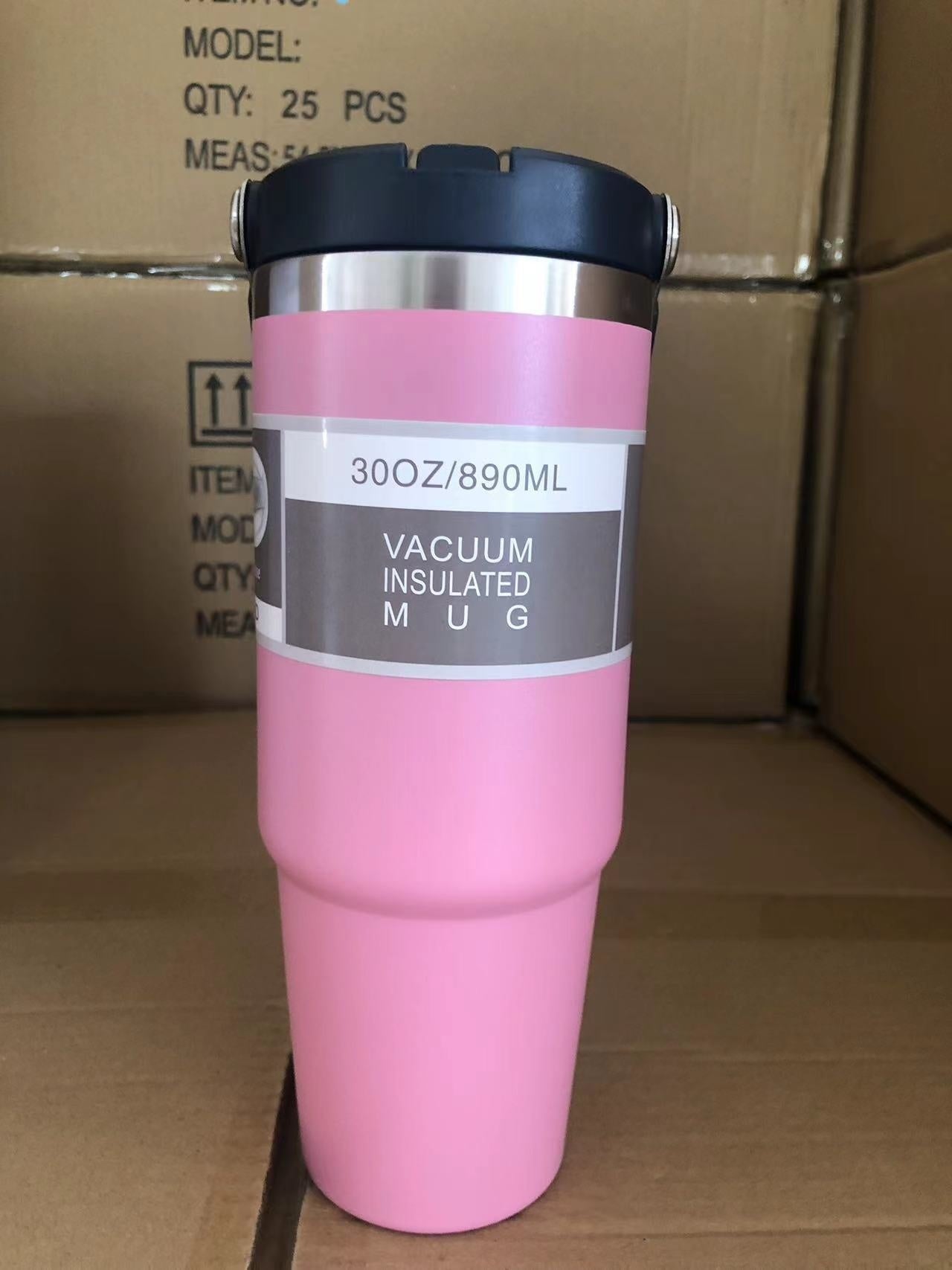 Gobelet de voiture portable en acier inoxydable, gourde de sport et de voyage avec poignée et couvercle, tasse à café