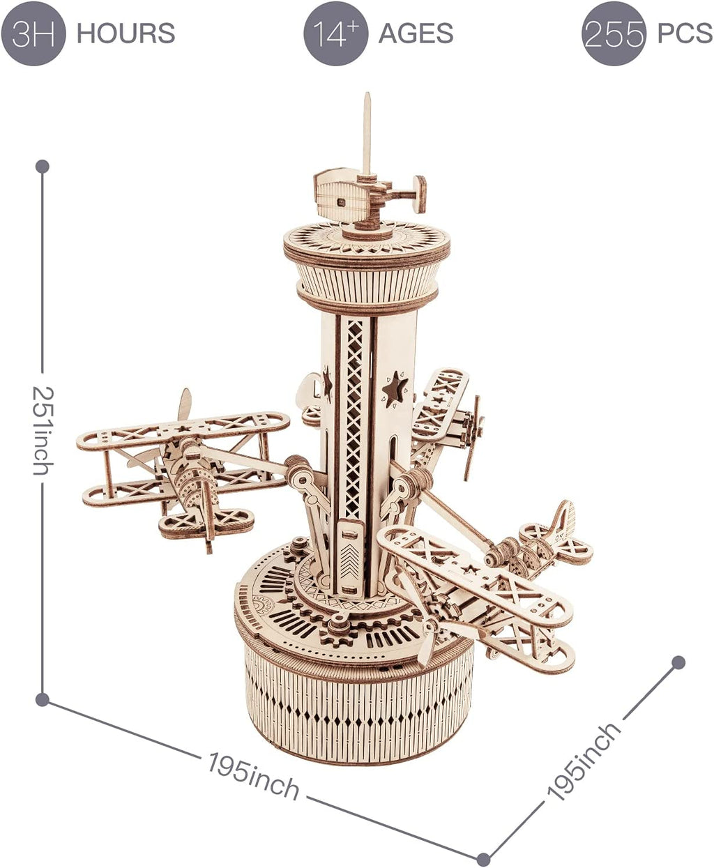 Robotime Rokr Puzzles 3D en bois pour adultes - Kit de construction de boîte à musique à monter soi-même - Avion - Tour de contrôle