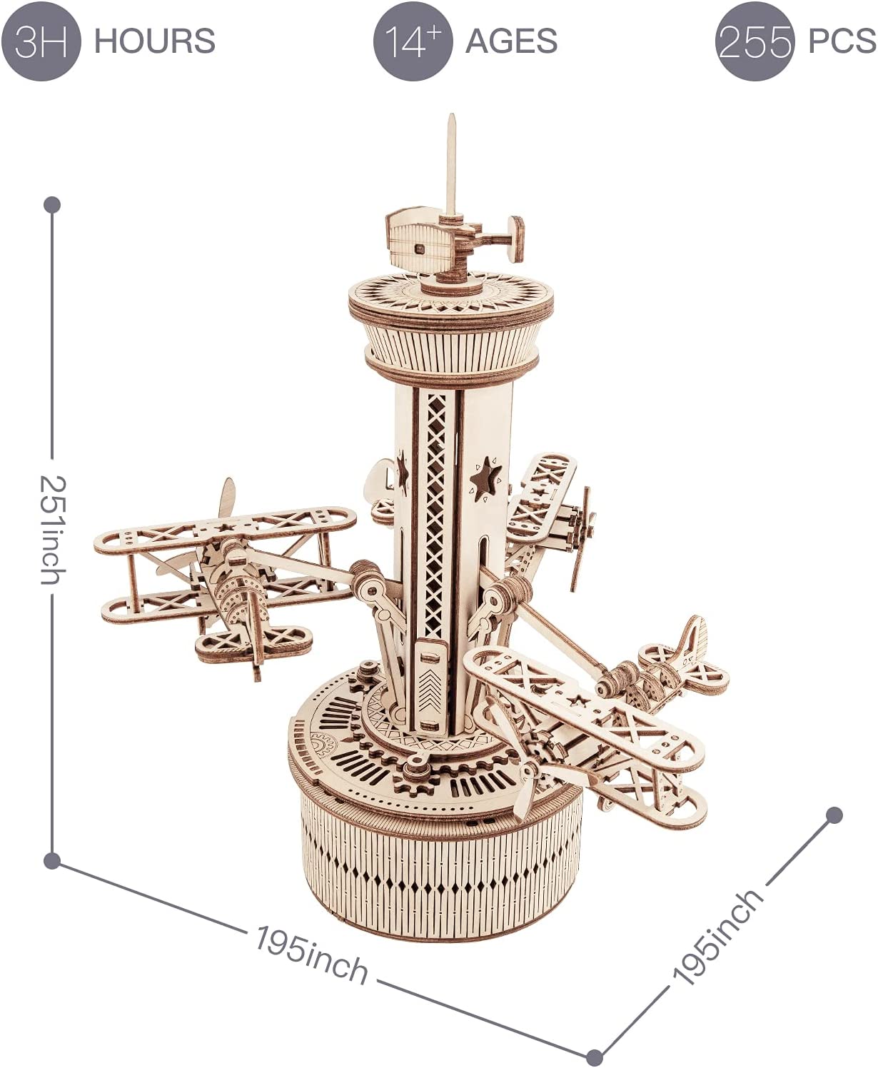Robotime Rokr Puzzles 3D en bois pour adultes - Kit de construction de boîte à musique à monter soi-même - Avion - Tour de contrôle