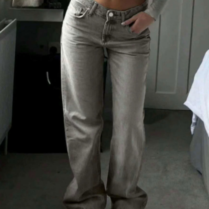 Pantalon ample à taille haute et jambes larges, coupe droite