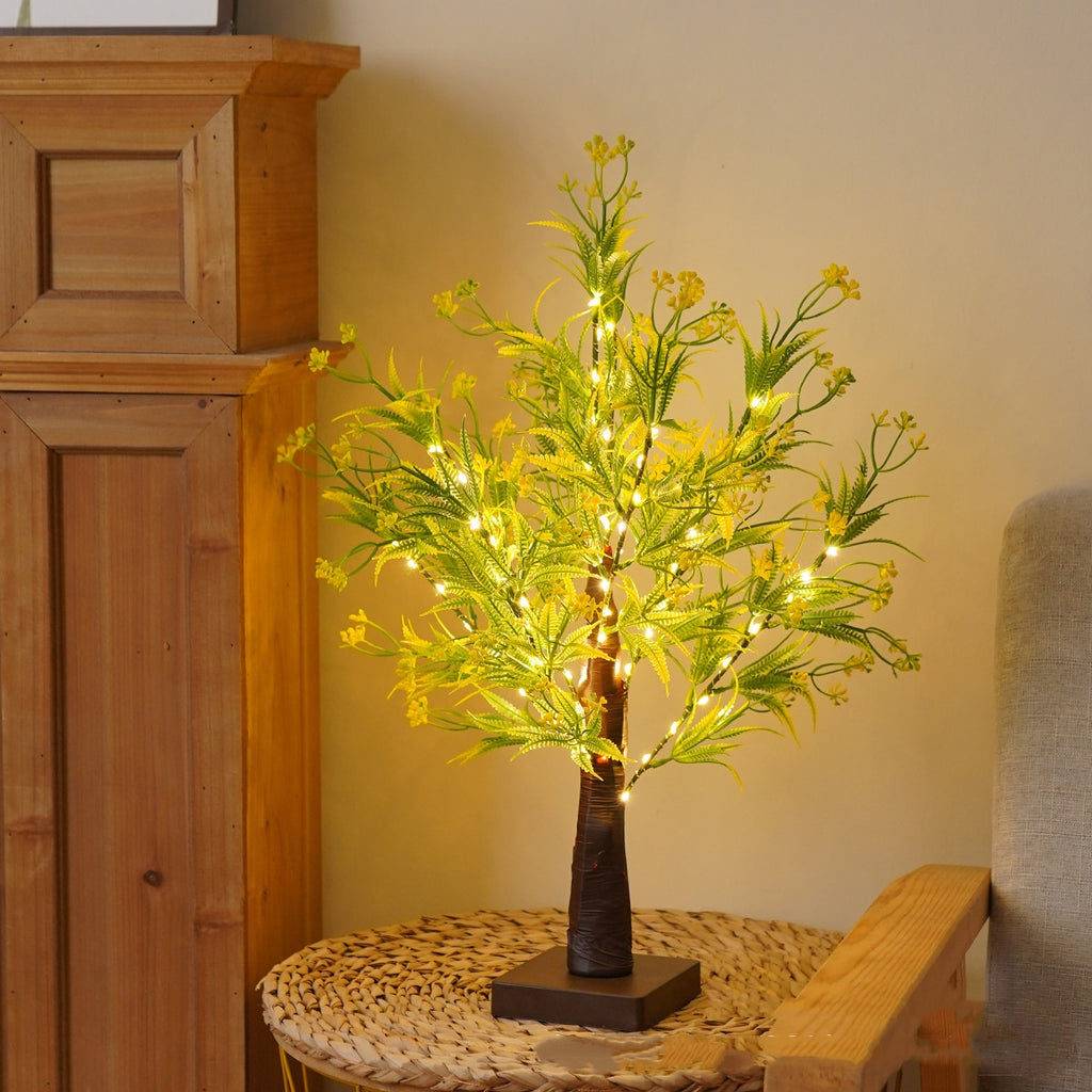 Lampe de table LED en forme d'arbre à feuilles vertes, décoration pour chambre à coucher