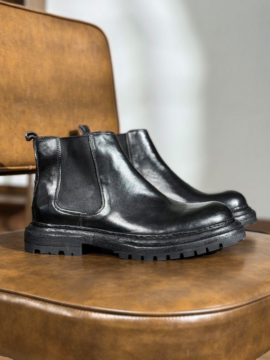 Bottes en cuir vintage pour hommes, à semelle épaisse et rehaussantes