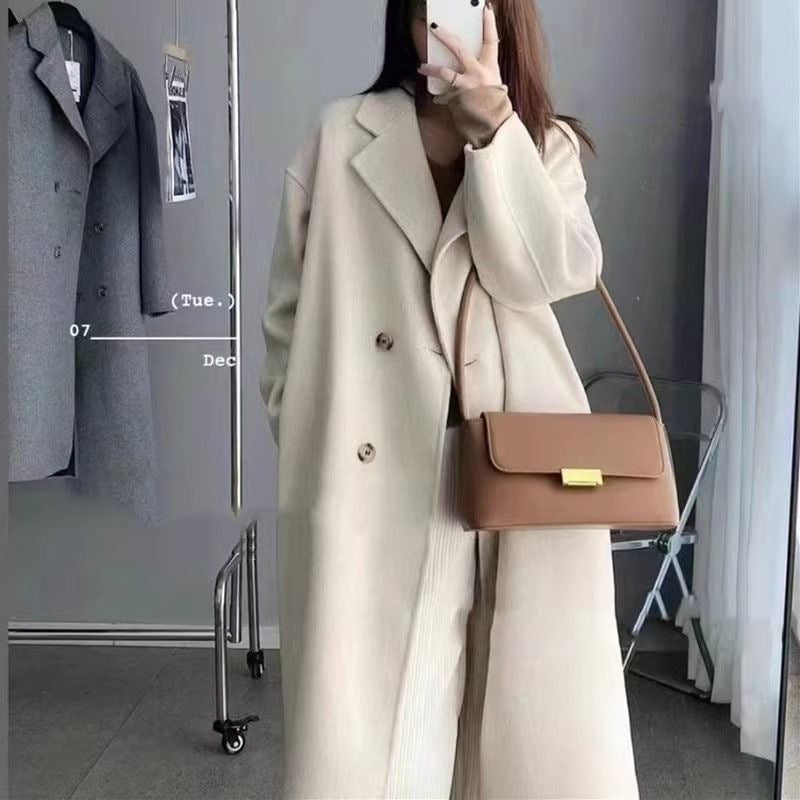 Manteau mi-long en laine cachemire épaisse pour femme, style coréen
