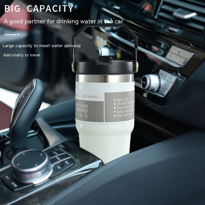 Gobelet de voiture portable en acier inoxydable, gourde de sport et de voyage avec poignée et couvercle, tasse à café