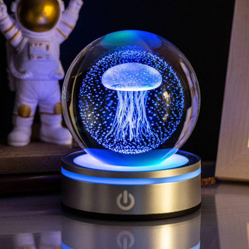 Boule de cristal lumineuse sculptée en 3D avec dégradé de couleurs, petite lampe de nuit, décoration intérieure, sélection de cadeaux