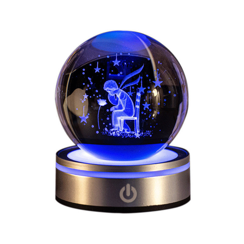 Boule de cristal lumineuse sculptée en 3D avec dégradé de couleurs, petite lampe de nuit, décoration intérieure, sélection de cadeaux