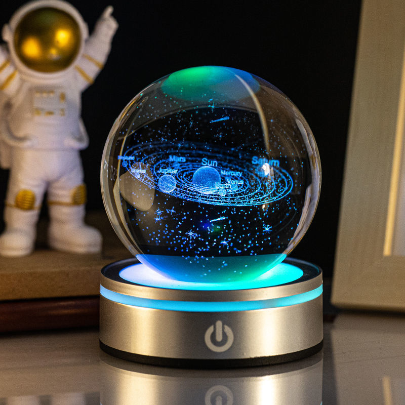 Boule de cristal lumineuse sculptée en 3D avec dégradé de couleurs, petite lampe de nuit, décoration intérieure, sélection de cadeaux