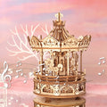 Robotime Rokr, kit de construction de puzzles en bois 3D, boîte à musique à monter soi-même, carrousel romantique rotatif
