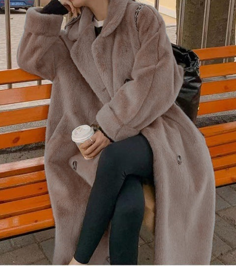 Nouveau manteau en fourrure et cuir ample pour femme, automne hiver.