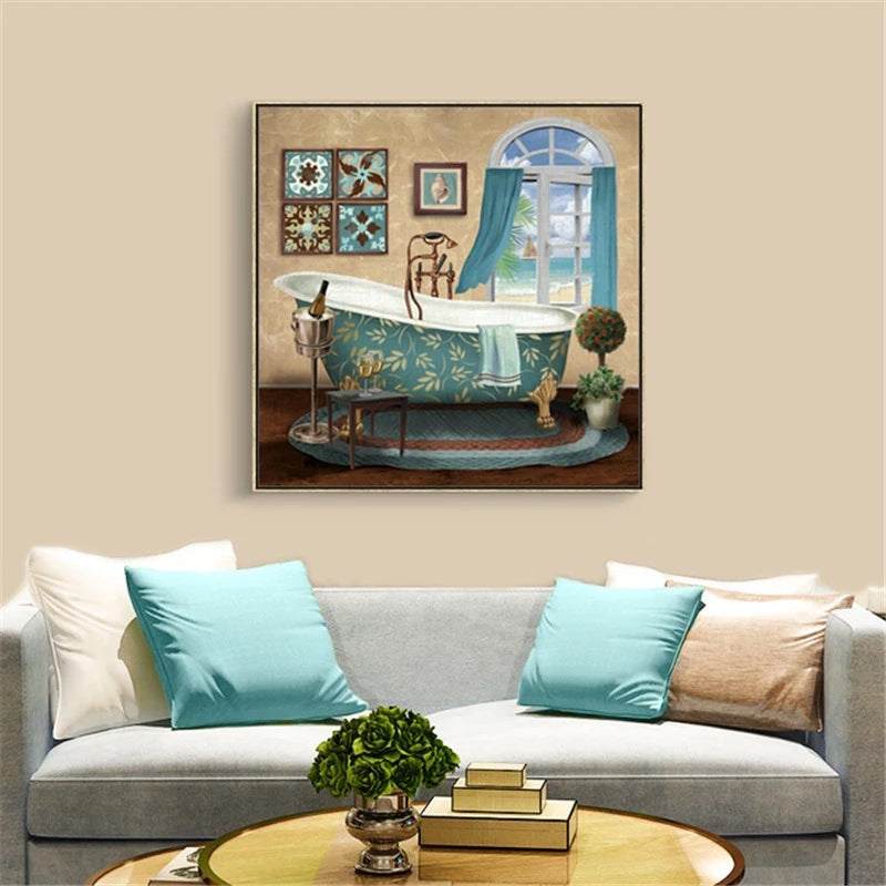 Poster sur toile moderne rétro – Décoration murale salle de bain