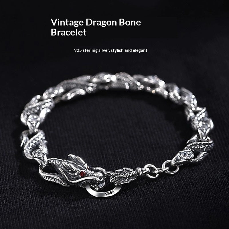 Bracelet pour homme en argent 925, motif dragon du zodiaque