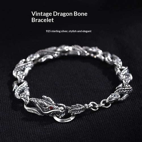 Bracelet pour homme en argent 925, motif dragon du zodiaque