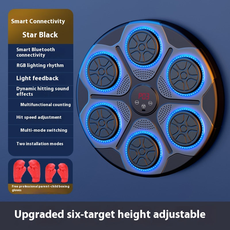 Machine de boxe musicale domestique avec lumière RGB, compatible Bluetooth, mode adulte, vitesse réglable pour kickboxing, karaté et fitness à domicile