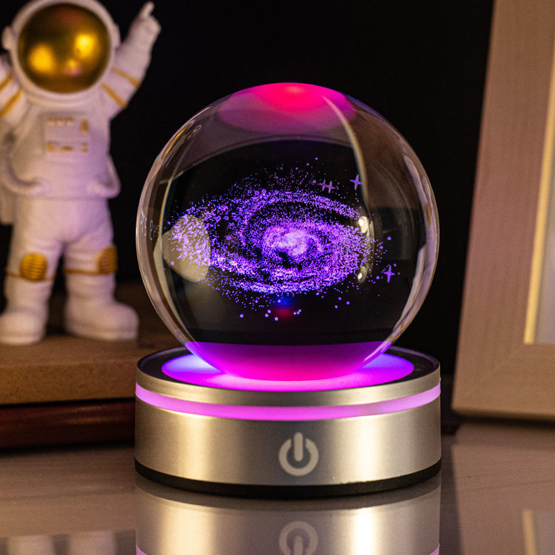 Boule de cristal lumineuse sculptée en 3D avec dégradé de couleurs, petite lampe de nuit, décoration intérieure, sélection de cadeaux