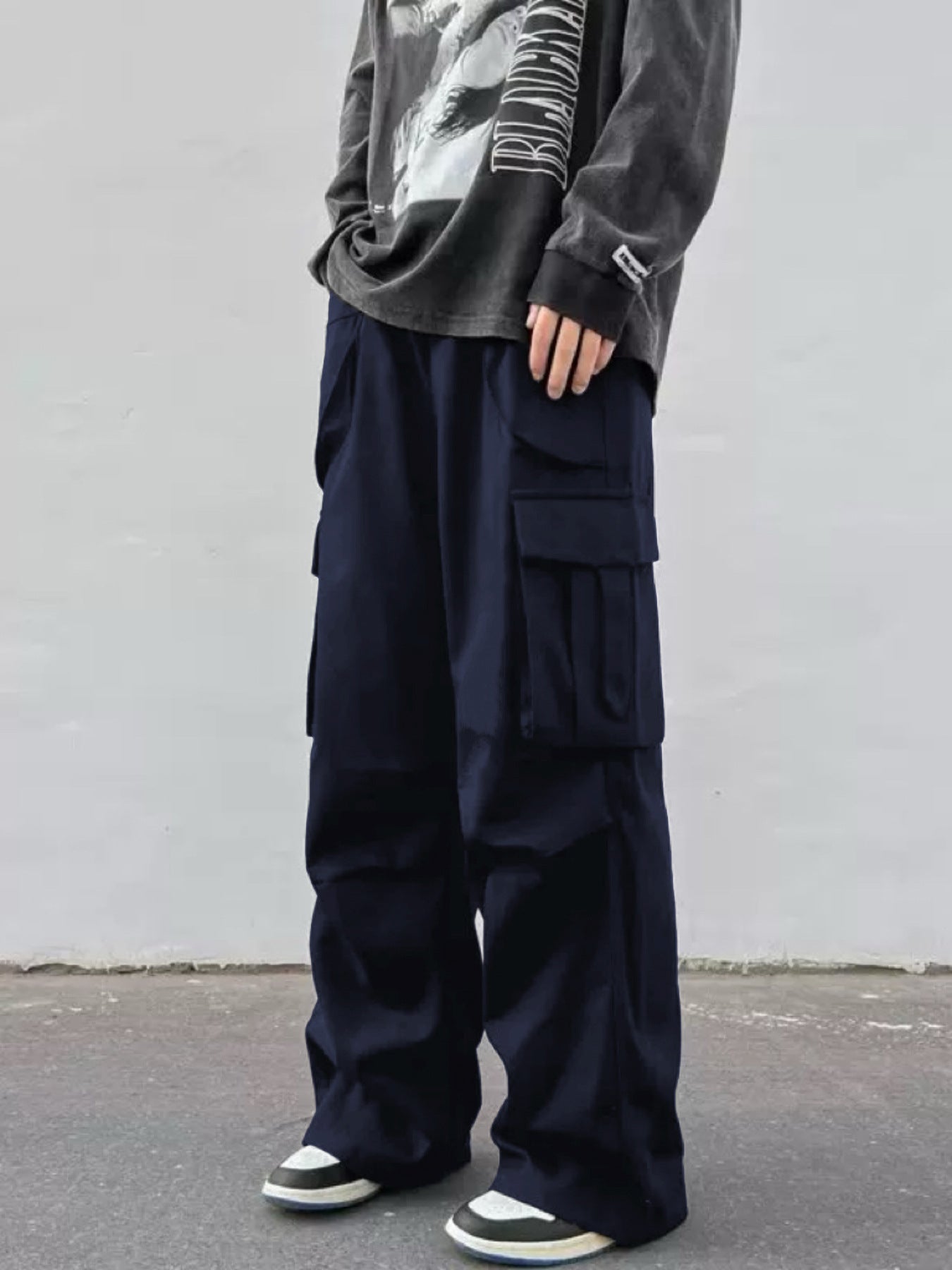 Pantalon parachute taille mi-haute jambes larges coupe décontractée