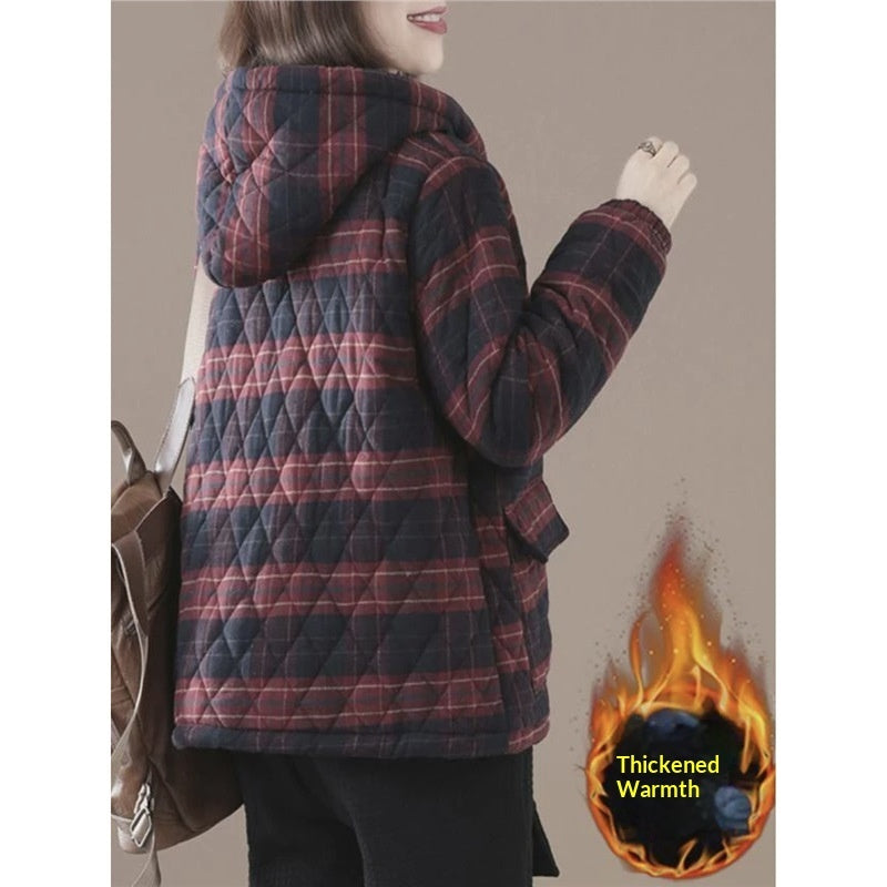 Manteau court matelassé en coton à carreaux pour l'automne et l'hiver