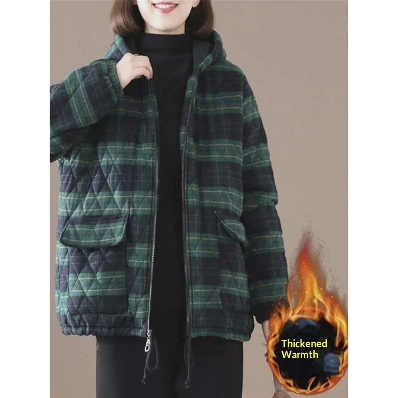 Manteau court matelassé en coton à carreaux pour l'automne et l'hiver