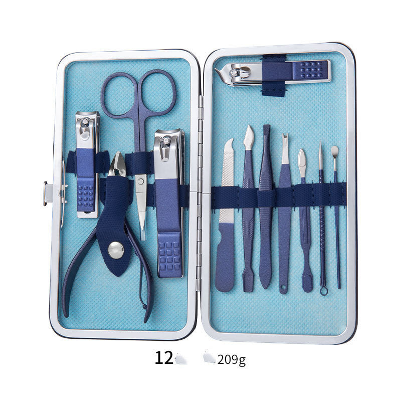 Ensemble professionnel comprenant ciseaux, coupe-ongles, cuillère à ongles, pince à peaux mortes, pince à ongles, couteau de pédicure et coupe-ongles.