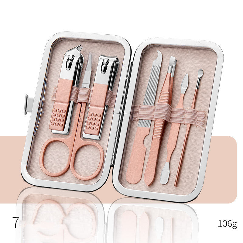 Ensemble professionnel comprenant ciseaux, coupe-ongles, cuillère à ongles, pince à peaux mortes, pince à ongles, couteau de pédicure et coupe-ongles.
