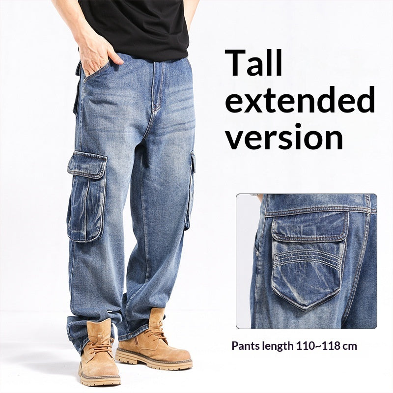 Jean grande taille élégant à jambes larges et poches multiples