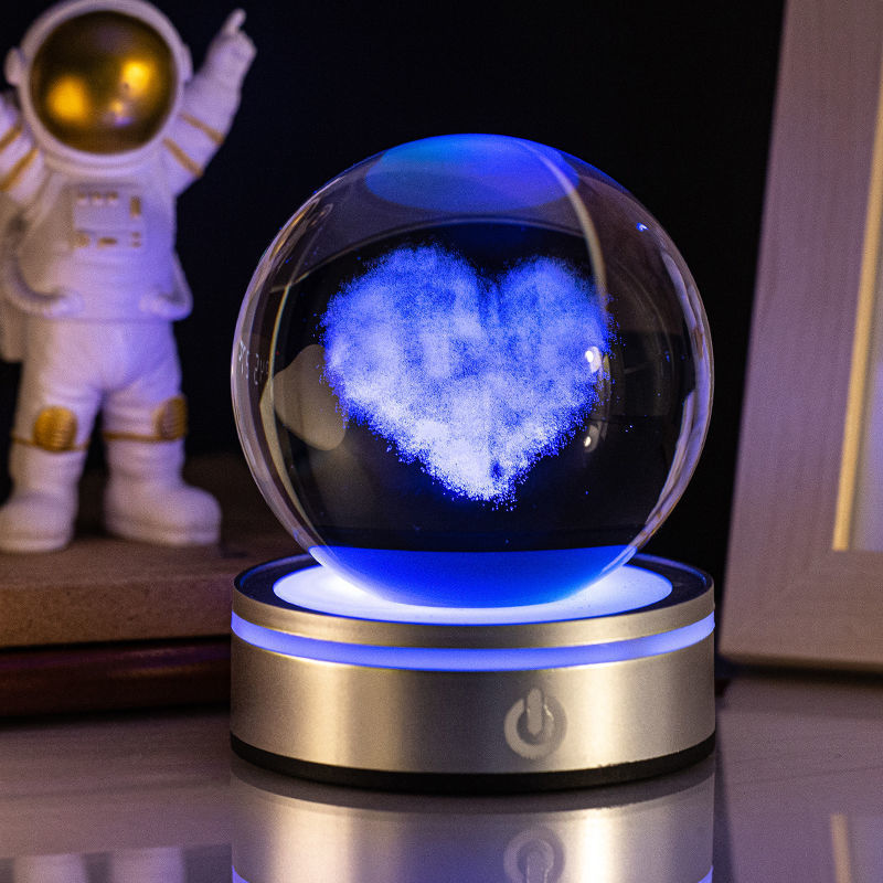 Boule de cristal lumineuse sculptée en 3D avec dégradé de couleurs, petite lampe de nuit, décoration intérieure, sélection de cadeaux