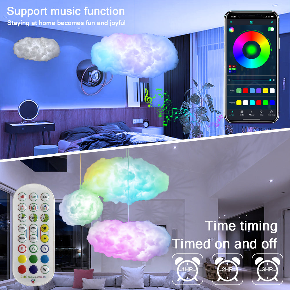 Lampe USB Cloud Light avec application de contrôle, synchronisation musicale et simulation d'éclairage 3D RGBIC pour chambre à coucher.