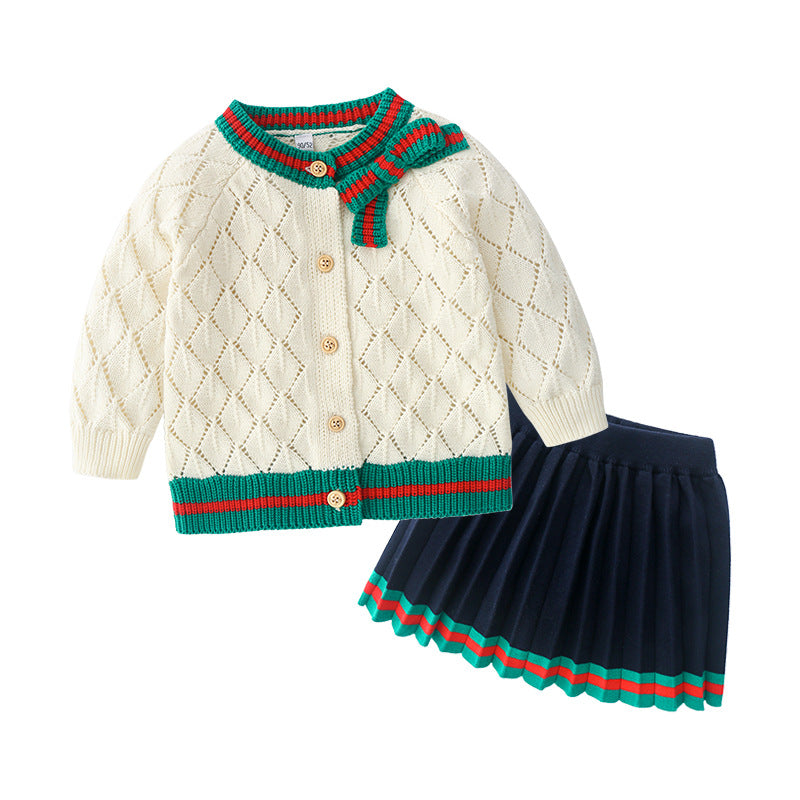 Ensemble bébé fille - Cardigan et jupe en maille coton