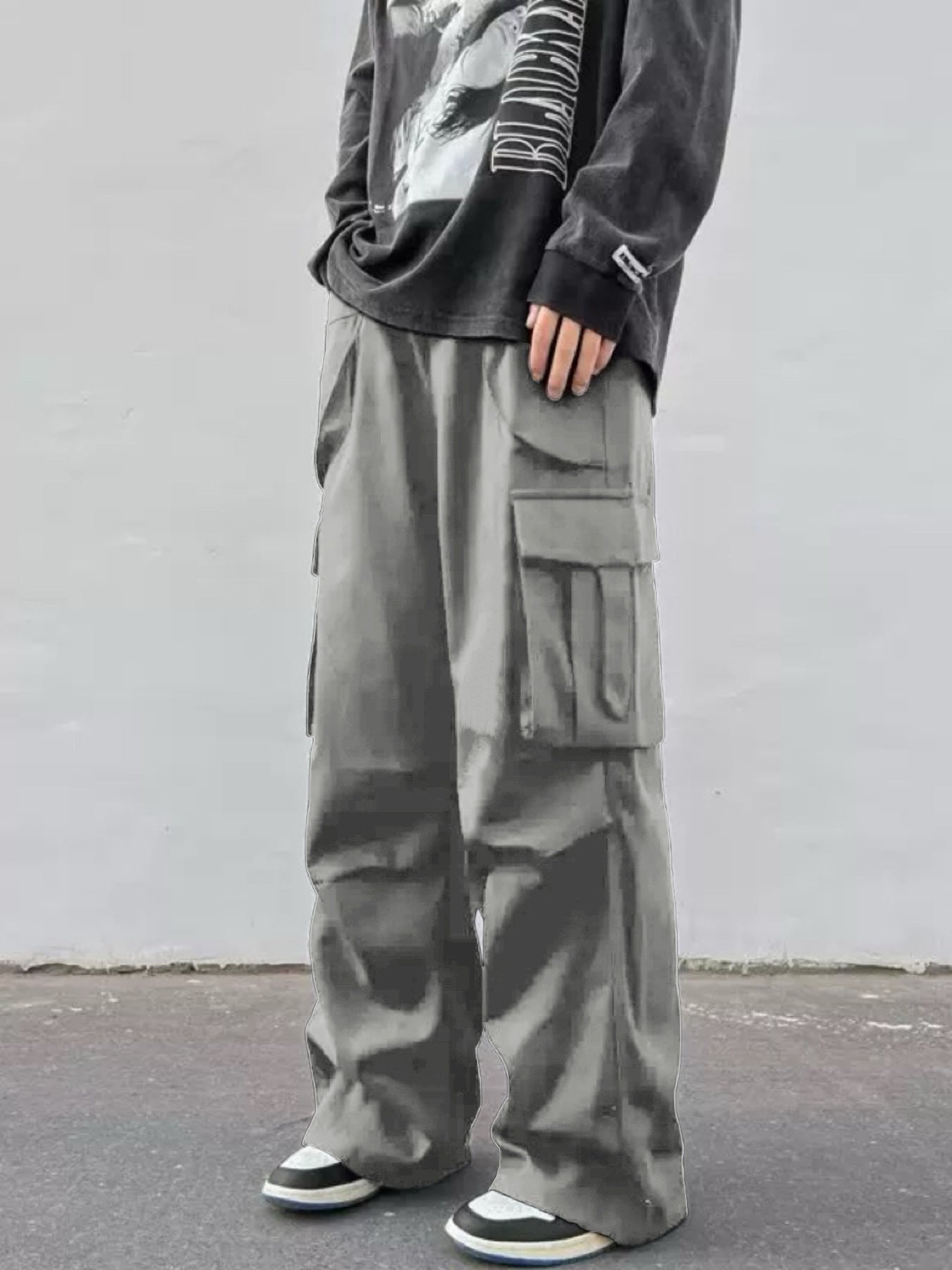 Pantalon parachute taille mi-haute jambes larges coupe décontractée