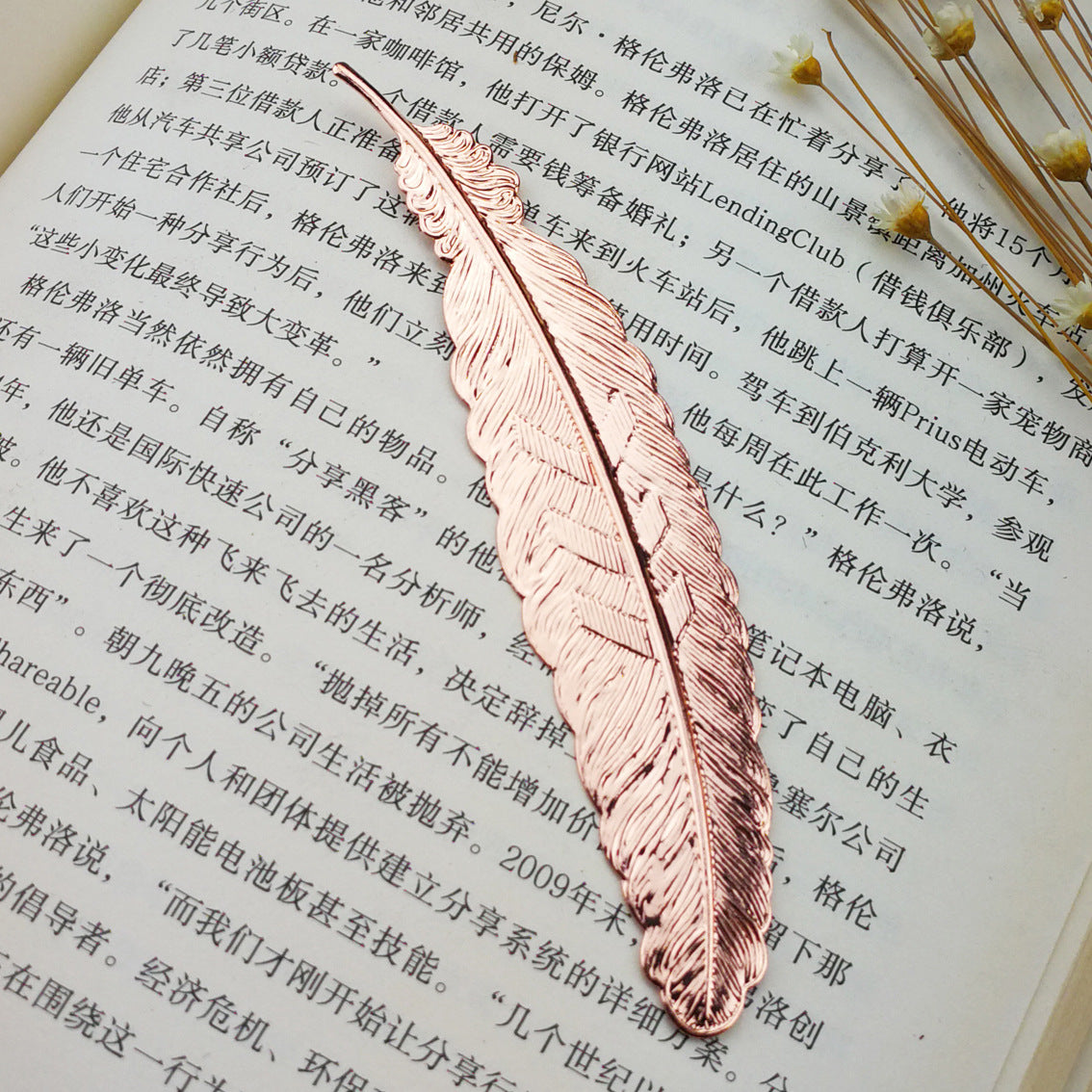 Marque-page en métal en forme de plume, style chinois, pendentif ornemental