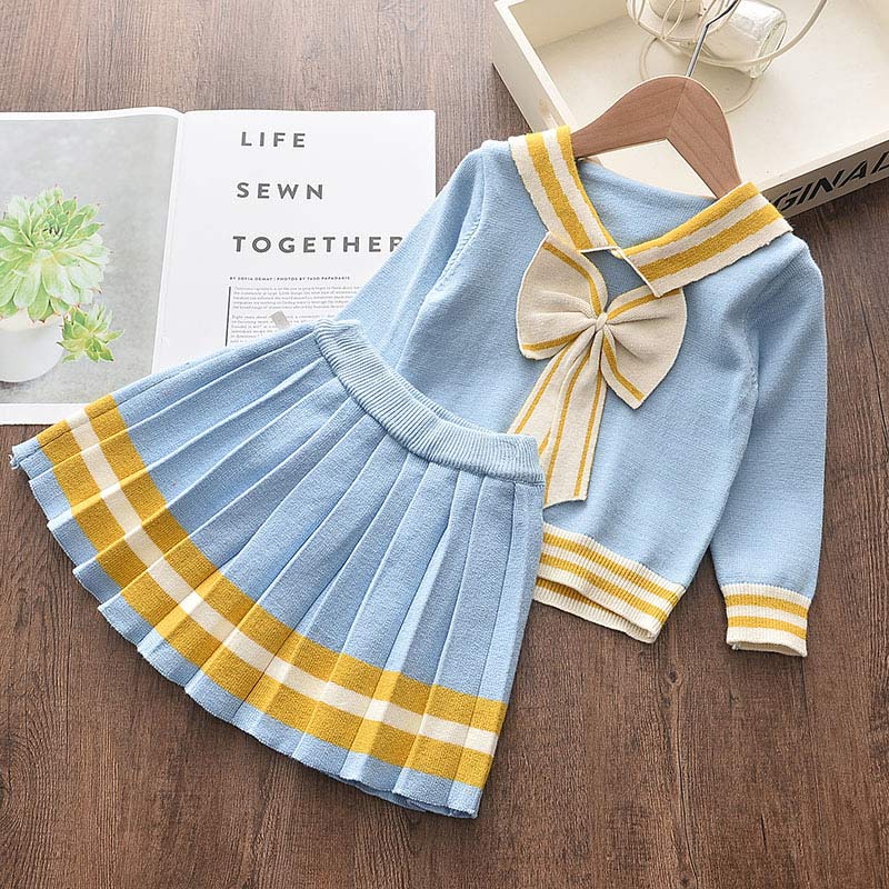 Ensemble printemps fille - Pull manches longues et jupe nœud