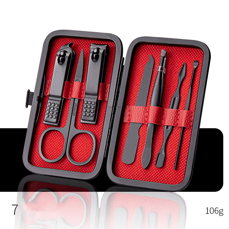 Ensemble professionnel comprenant ciseaux, coupe-ongles, cuillère à ongles, pince à peaux mortes, pince à ongles, couteau de pédicure et coupe-ongles.