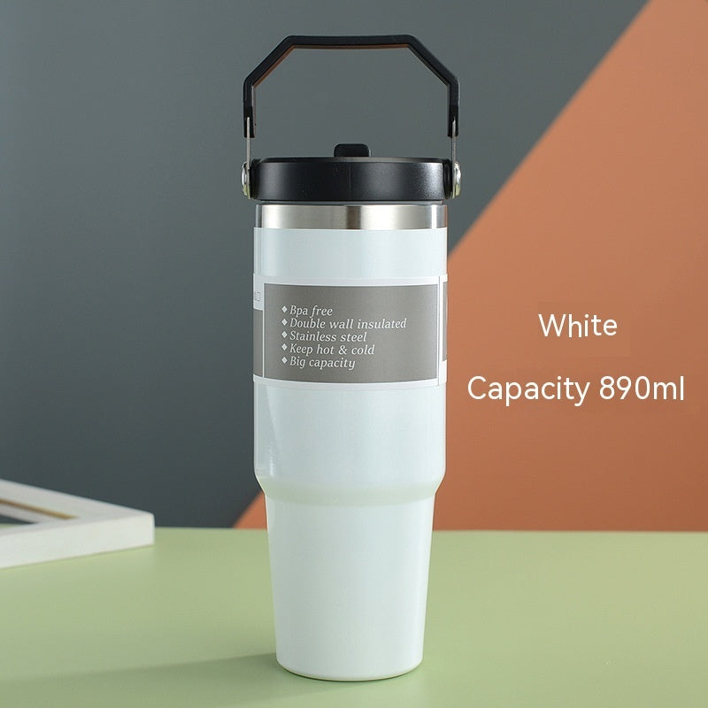 Gobelet de voiture portable en acier inoxydable, gourde de sport et de voyage avec poignée et couvercle, tasse à café