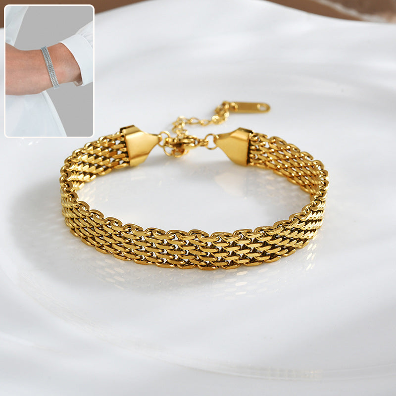 Bracelet à maillons pour femme, style business décontracté, en métal doré et argenté. Bijou