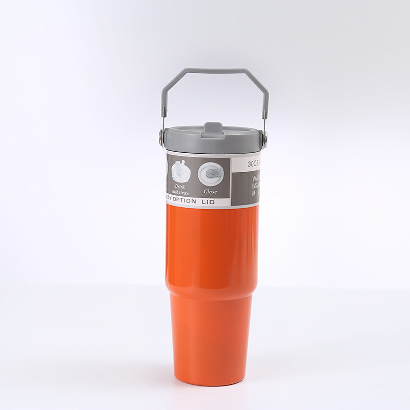 Gobelet de voiture portable en acier inoxydable, gourde de sport et de voyage avec poignée et couvercle, tasse à café