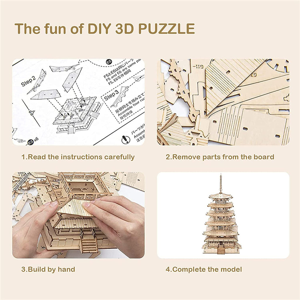 Robotime Pagode à cinq étages - Puzzle 3D en bois - Jouet pour enfants - Cadeau d'anniversaire - TGN02