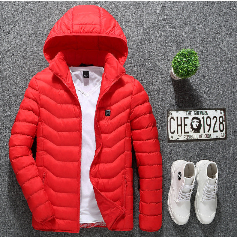 Veste chauffante d'hiver, manteau en coton électrique USB, fermeture éclair, vêtement thermique chauffant, gilet chauffant pour homme